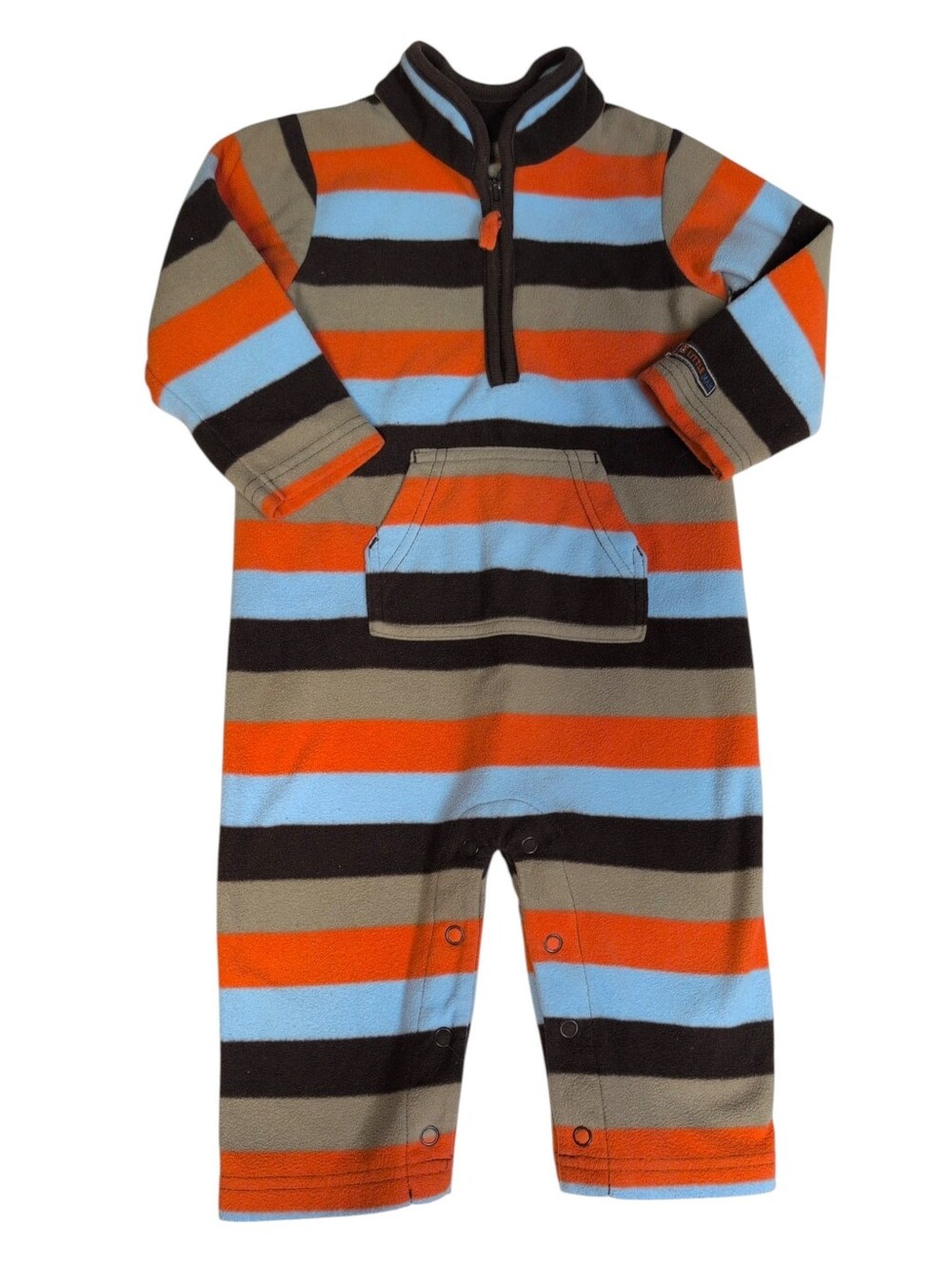 CARTER'S Brown Tan Blue Orange Striped Fleece Jumpsuit
